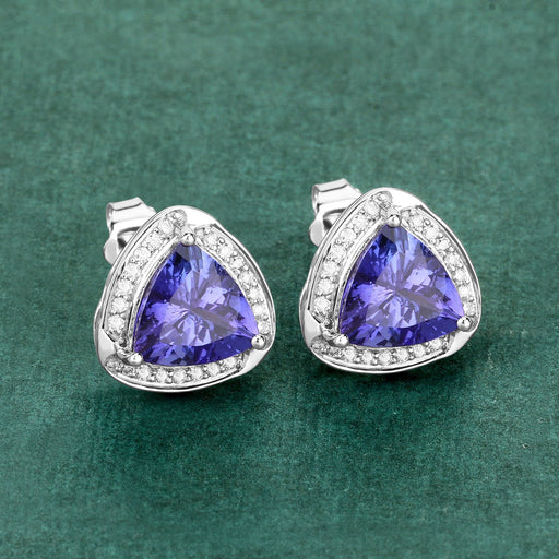 Bids.com 3.70 Carat Genuine Tanzanite and White Diamond 14K White Gold Earrings Earrings Dim Gray