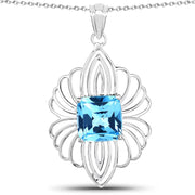 Bids.com 8.18 Carat Genuine Swiss Blue Topaz .925 Sterling Silver Pendant Pendants White Smoke