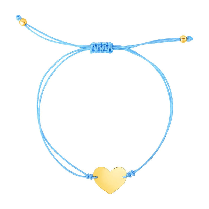 Bids.com 9 1/4 inch Blue Cord Adjustable Bracelet with 14k yellow Gold Heart Bracelets White Smoke 9.25 / Yellow Gold