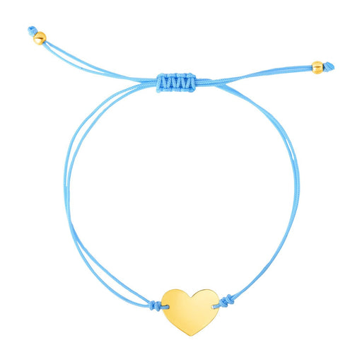 Bids.com 9 1/4 inch Blue Cord Adjustable Bracelet with 14k yellow Gold Heart Bracelets White Smoke 9.25 / Yellow Gold