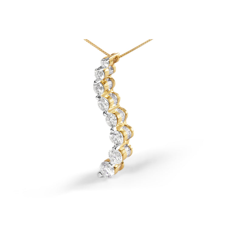 Bids.com AGS Certified 14K Yellow Gold 3.0 Cttw Baguette and Brilliant Round-Cut Diamond Journey 18" Pendant Necklace (G-H Color, SI2-I1 Clarity) Necklaces White Smoke Yellow.Gold / 18