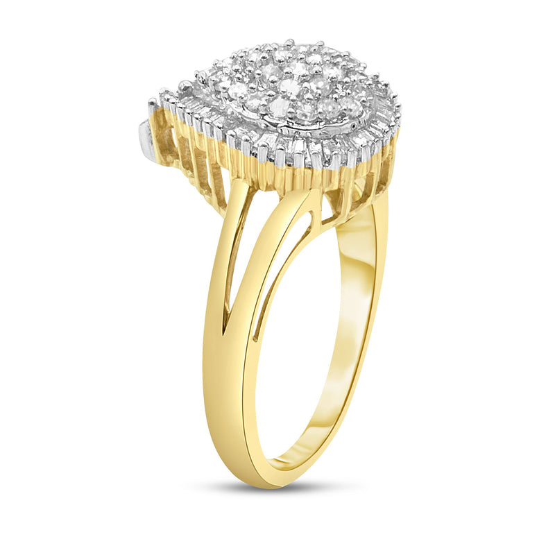 Bids.com 14K Yellow and White Gold 1.00 Cttw Round and Baguette-Cut Diamond Ballerina Cocktail Ring (H-I Color, SI2-I1 Clarity) Rings White Smoke 7 / YellowWhite.Gold