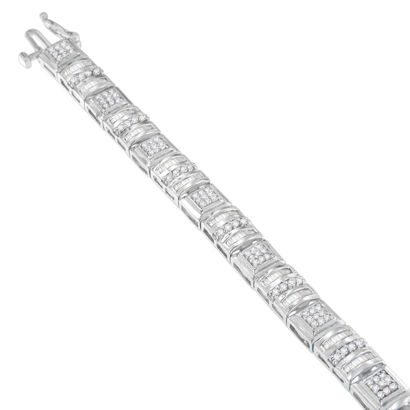 Bids.com 10K White Gold Round and Baguette Cut Diamond Bracelet (2.00 cttw, H-I Color, I2-I3 Clarity) Bracelets White Smoke White.Gold / 7