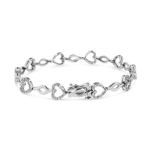 Bids.com .925 Sterling Silver 1/4 Cttw Round-Cut Diamond Alternating Heart and Leaf Link Bracelet (I-J Color, I3 Clarity) - Size 7.25" Bracelets White Smoke White.Sterling Silver / 7.25