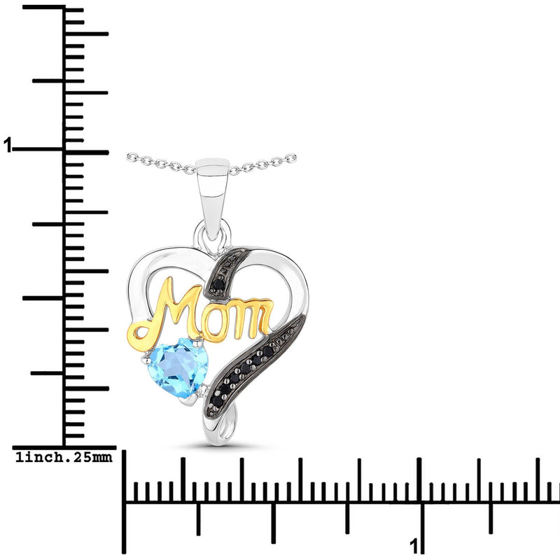 Bids.com 0.57 Carat Genuine Swiss Blue Topaz and Black Spinel .925 Sterling Silver Pendant Pendants White Smoke size 18.00