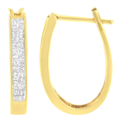 Bids.com 10K Yellow Gold 1/2 Cttw Invisible Set Princess-cut Diamond Hoop Earrings (H-I Color, SI2-I1 Clarity) Earrings White Smoke Yellow.Gold / 0.5