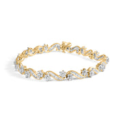 Bids.com 10k Yellow Gold 3.00 Cttw Round-Cut and Baguette-Cut Floral Link 7.25" Bracelet (I-J Color, I1-I2 Clarity) Bracelets White Smoke Yellow.Gold / 7.25