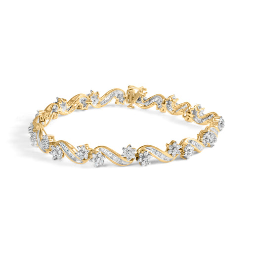 Bids.com 10k Yellow Gold 3.00 Cttw Round-Cut and Baguette-Cut Floral Link 7.25" Bracelet (I-J Color, I1-I2 Clarity) Bracelets White Smoke Yellow.Gold / 7.25