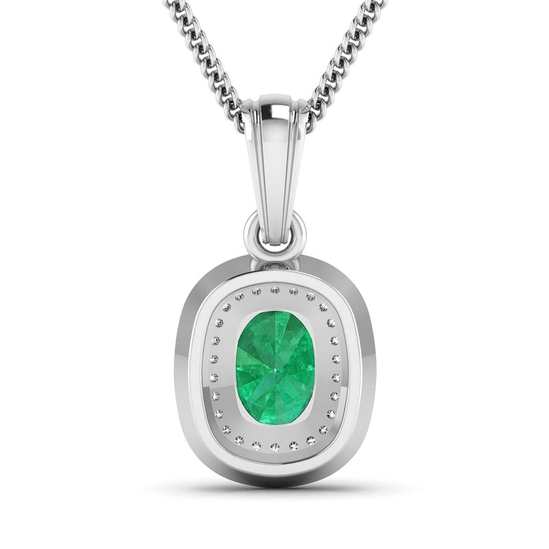 Bids.com 1.50 Carat Genuine Zambian Emerald and White Diamond 14K White Gold Pendant Pendants White Smoke