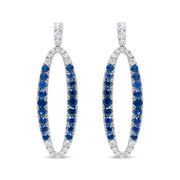Bids.com 18K White Gold 1.11 Cttw Blue Round Diamond and Blue Sapphire Openwork Oval Shaped Dangle Earrings (F-G Color, VS1-VS2 Clarity) Earrings White Smoke White.Gold / 1.11
