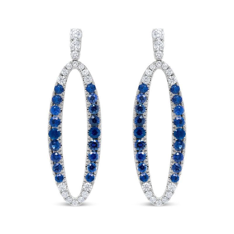 Bids.com 18K White Gold 1.11 Cttw Blue Round Diamond and Blue Sapphire Openwork Oval Shaped Dangle Earrings (F-G Color, VS1-VS2 Clarity) Earrings White Smoke White.Gold / 1.11