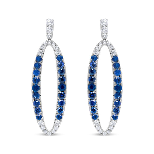 Bids.com 18K White Gold 1.11 Cttw Blue Round Diamond and Blue Sapphire Openwork Oval Shaped Dangle Earrings (F-G Color, VS1-VS2 Clarity) Earrings White Smoke White.Gold / 1.11