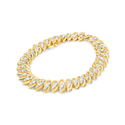 Bids.com 10K Yellow Gold 5.0 Cttw Diamond Double Row S-Link Cuban Bracelet (J-K Color, I2-I3 Clarity) - 7.25" Inches Bracelets White Smoke Yellow.Gold / 7.25