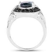 Bids.com 4.27 Carat Genuine London Blue Topaz, Black Spinel & White Topaz .925 Sterling Silver Ring Rings White Smoke size 6.00,size 7.00,size 8.00,size 5.00,size 9.00