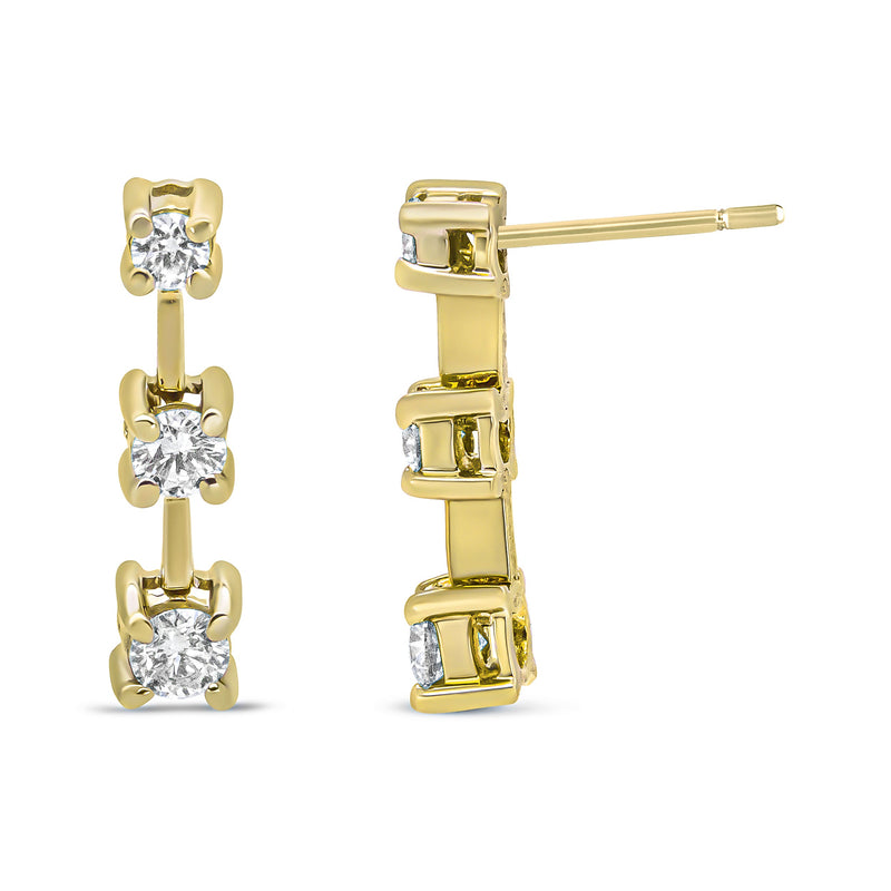 Bids.com 14K Yellow Gold 1/2 Cttw Round Diamond 3 Stone Graduated Linear Drop Past, Present and Future Stud Earrings (H-I Color, SI1-SI2 Clarity) Earrings White Smoke Yellow.Gold / 0.5