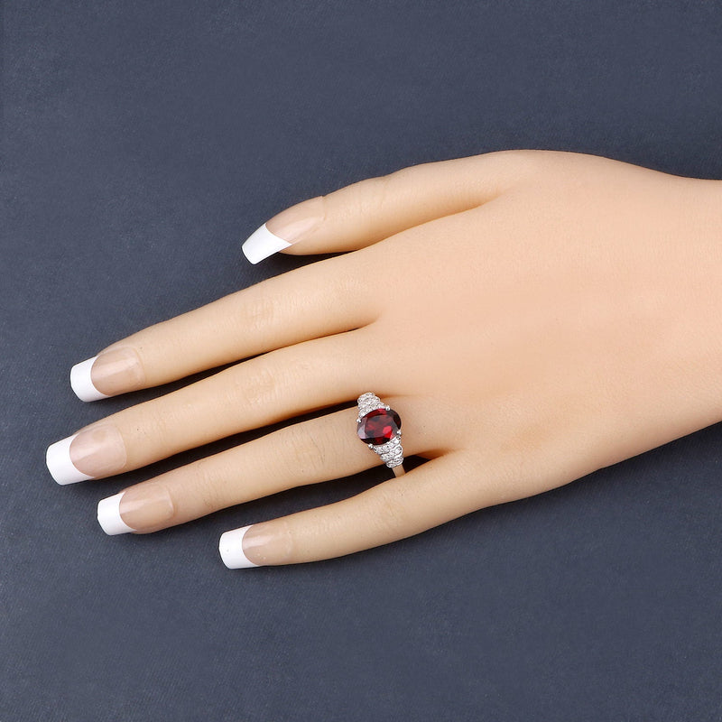 Bids.com 2.87 Carat Genuine Rhodolite and White Diamond 14K White Gold Ring Rings Dark Slate Gray size 6.00,size 7.00,size 8.00,size 9.00