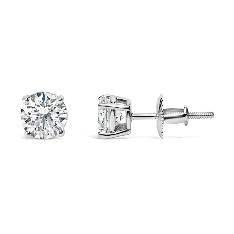 Bids.com .925 Sterling Silver 1.0 Cttw Round Brilliant Cut Lab Grown Diamond 4-Prong Classic Solitaire Stud Earrings (F-G Color, VS2-SI1 Clarity) Earrings White Smoke White.Sterling Silver / 1