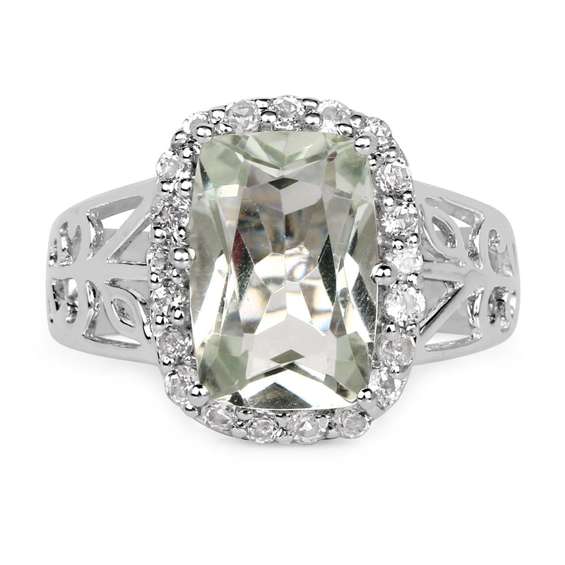 Bids.com 3.94 Carat Genuine Green Amethyst and White Topaz .925 Sterling Silver Ring Rings White Smoke size 6.00,size 7.00,size 8.00,size 5.00,size 9.00