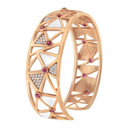 Bids.com 14K Rose Gold 5/8 Cttw Diamond with Pink Tourmaline Open Cuff Bangle with White Enamel (G-H Color, SI1-SI2 Clarity) - 7" Bracelets White Smoke Rose.Gold / 0.568
