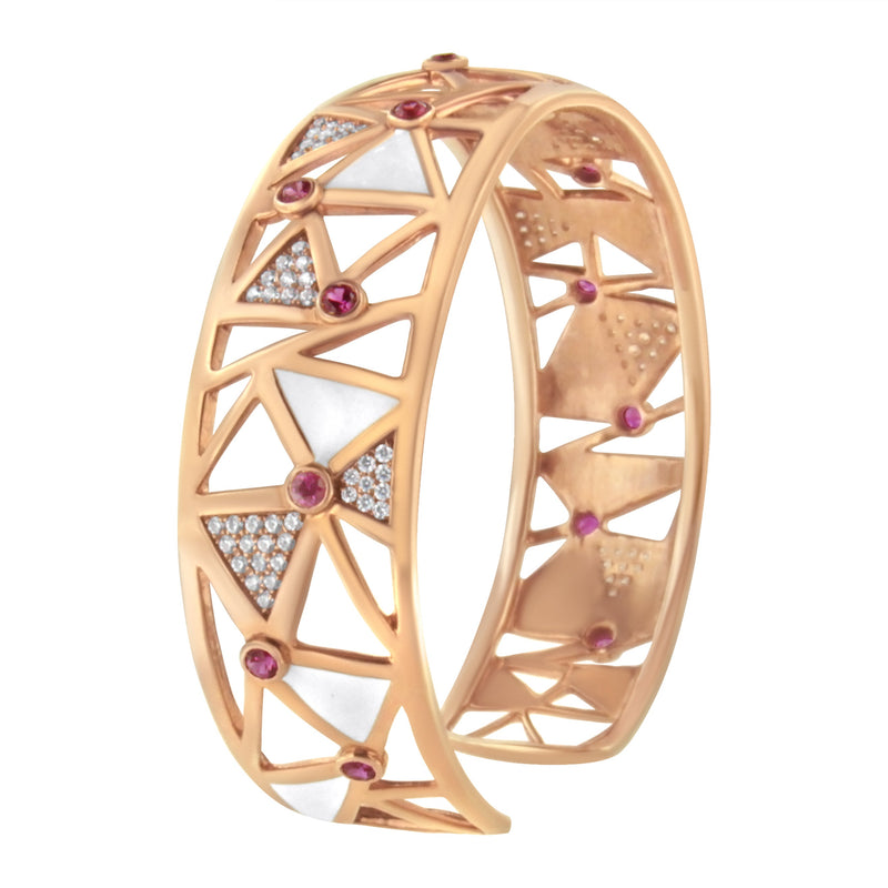 Bids.com 14K Rose Gold 5/8 Cttw Diamond with Pink Tourmaline Open Cuff Bangle with White Enamel (G-H Color, SI1-SI2 Clarity) - 7" Bracelets White Smoke Rose.Gold / 0.568