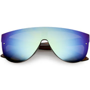 zeroUV Retro Modern Flat Top Mirror Lens Shield Aviator Sunglasses 9798 Sunglasses White Smoke Blue Mirror