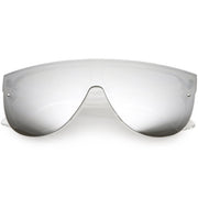 zeroUV Retro Modern Flat Top Mirror Lens Shield Aviator Sunglasses 9798 Sunglasses White Smoke Clear Silver Mirror