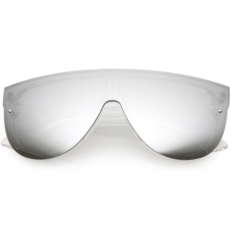 zeroUV Retro Modern Flat Top Mirror Lens Shield Aviator Sunglasses 9798 Sunglasses White Smoke Clear Silver Mirror