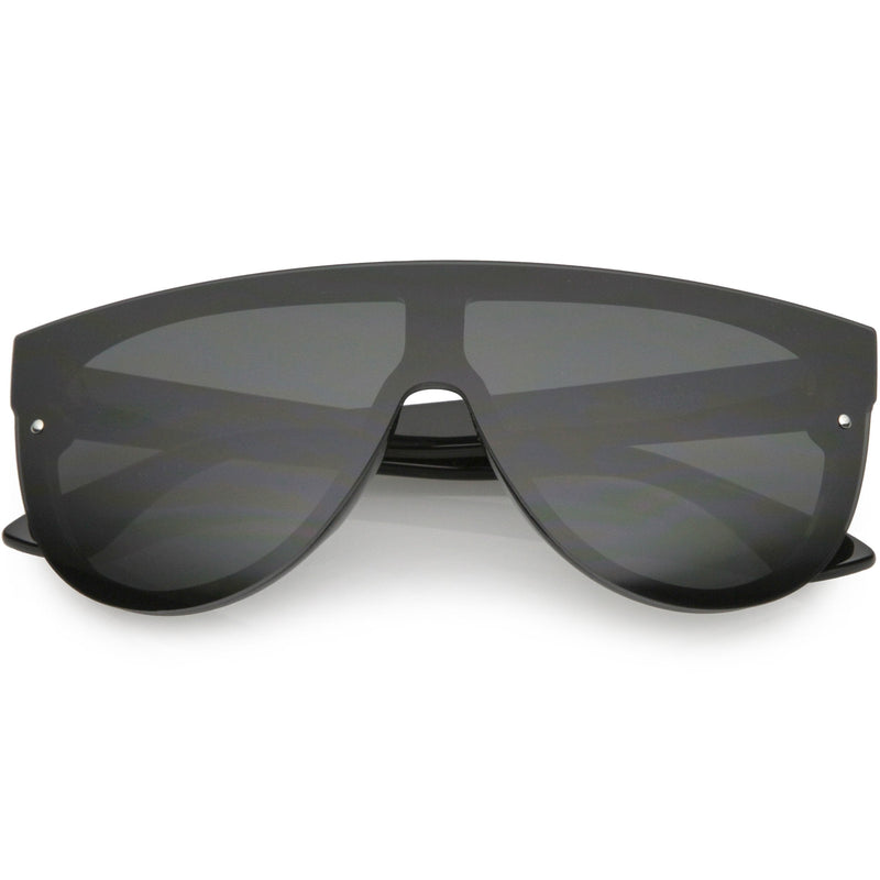 zeroUV Retro Modern Flat Top Mirror Lens Shield Aviator Sunglasses 9798 Sunglasses Dim Gray Black Smoke