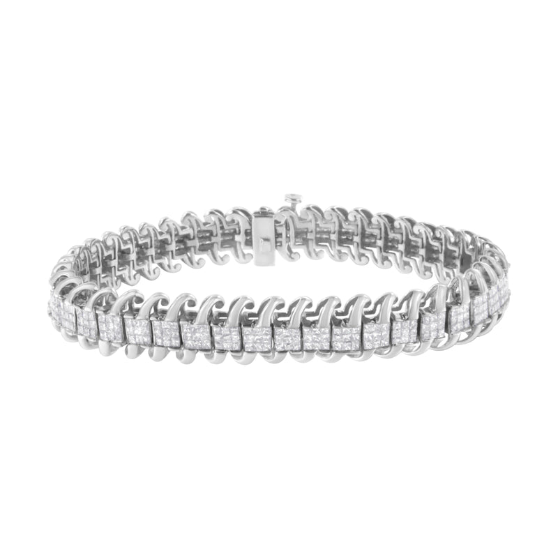Bids.com 14K White Gold 5.0 Cttw Princess Cut Diamond 7" Invisible Set Wavy S-Link Tennis Bracelet (G-H Color, SI1-SI2 Clarity) Bracelets White Smoke White.Gold / 7