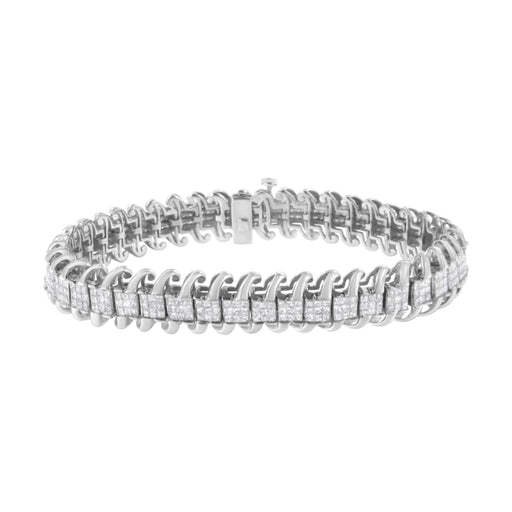 Bids.com 14K White Gold 5.0 Cttw Princess Cut Diamond 7" Invisible Set Wavy S-Link Tennis Bracelet (G-H Color, SI1-SI2 Clarity) Bracelets White Smoke White.Gold / 7