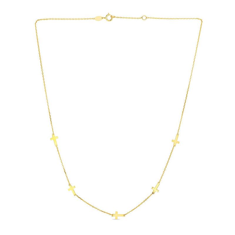 Bids.com 14k Yellow Gold Chain Necklace with Cross Stations Necklaces White Smoke 17 / Yellow Gold