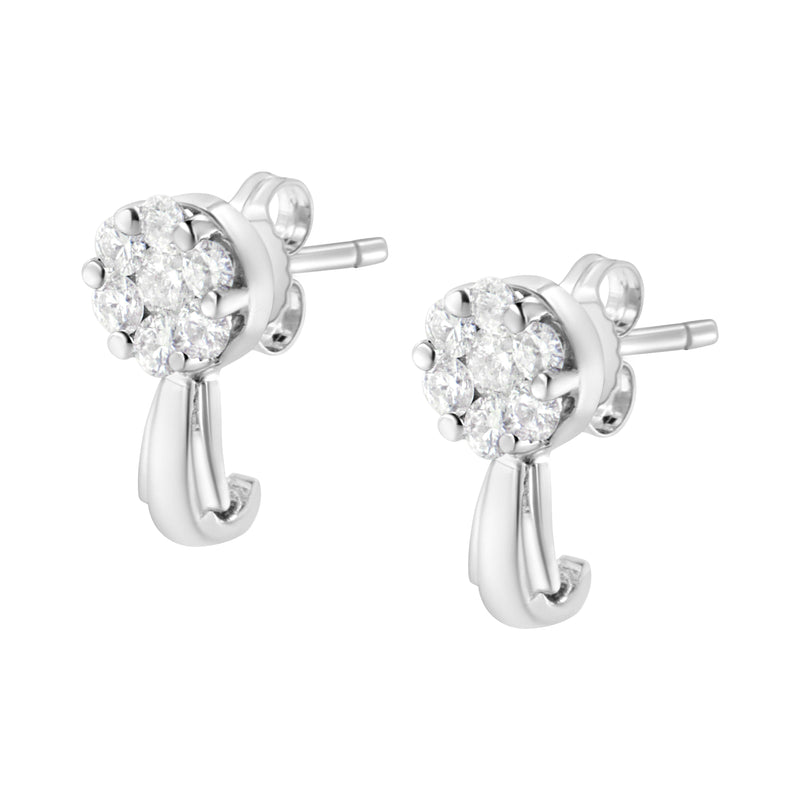 Bids.com 14K White Gold 3/4 Cttw Diamond Floral Cluster Drop and Dangle Stud Earrings (H-I Color, I1-I2 Clarity) Earrings White Smoke 0.87 / White.Gold,0.77 / Yellow.Gold