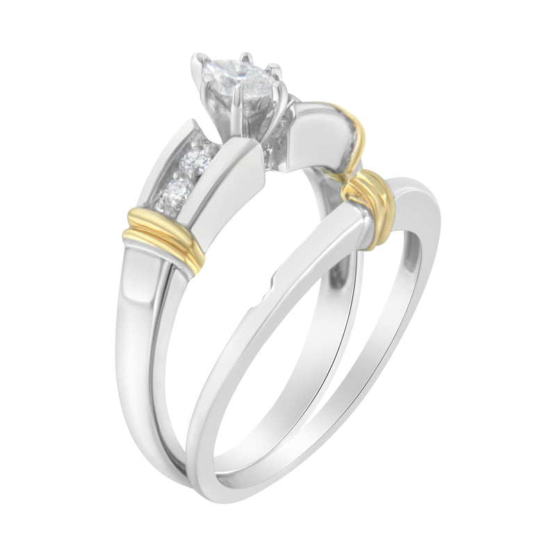 Bids.com 14K Yellow and White Gold 1/3 Cttw Marquise Diamond Cocktail Engagement Ring Set (H-I Color, SI1-SI2 Clarity) - Size 7 Rings White Smoke 7 / YellowWhite.Gold