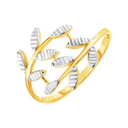 Bids.com 14k Two Tone Gold Crossover Ring with Textured Leaves Rings White Smoke 7 / Two-Tone Gold