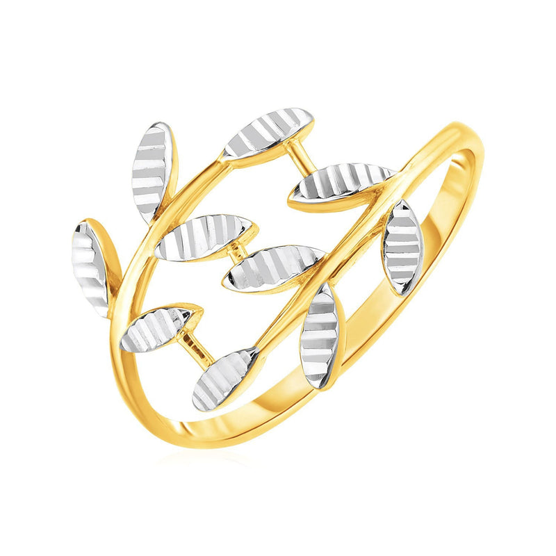 Bids.com 14k Two Tone Gold Crossover Ring with Textured Leaves Rings White Smoke 7 / Two-Tone Gold