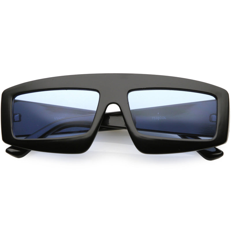 zeroUV Retro Modern Rectangle Flat Lens Color Tinted Sunglasses C747 Sunglasses White Smoke Black Blue