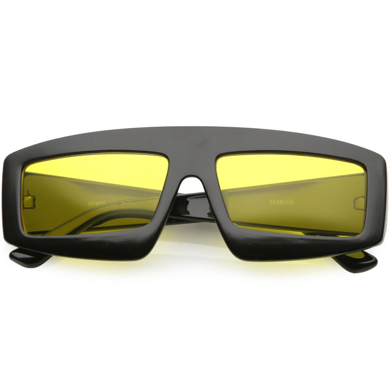 zeroUV Retro Modern Rectangle Flat Lens Color Tinted Sunglasses C747 Sunglasses White Smoke Black Yellow