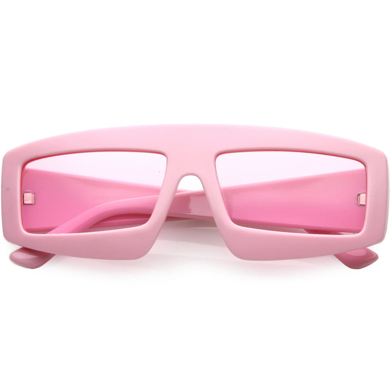 zeroUV Retro Modern Rectangle Flat Lens Color Tinted Sunglasses C747 Sunglasses Misty Rose Pink Pink