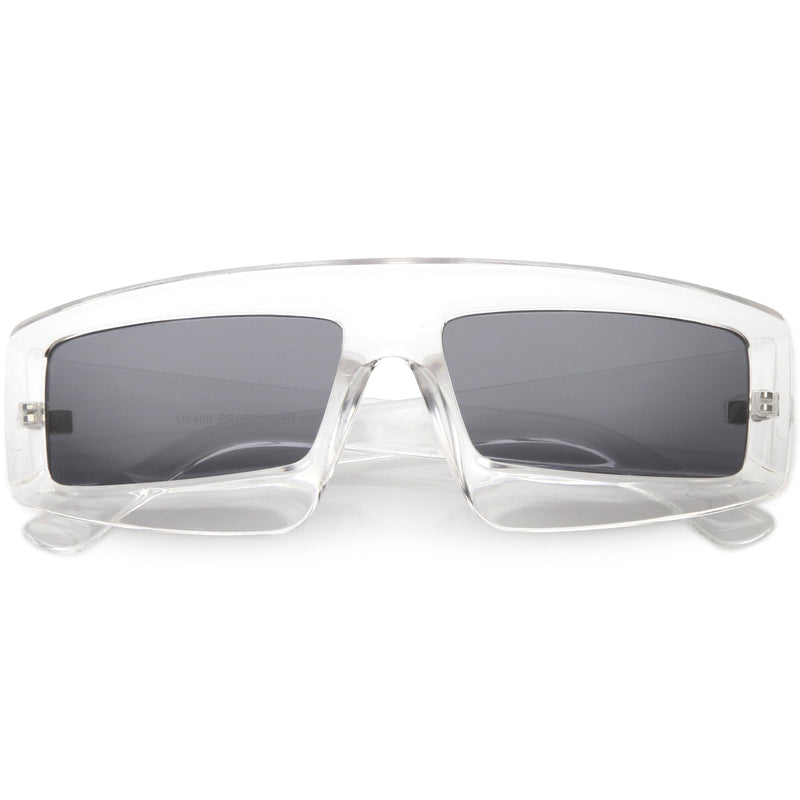 zeroUV Futuristic Retro Rectangle Block Flat Lens Sunglasses C752 Sunglasses White Smoke Clear Smoke