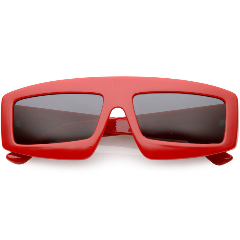 zeroUV Futuristic Retro Rectangle Block Flat Lens Sunglasses C752 Sunglasses White Smoke Red Smoke