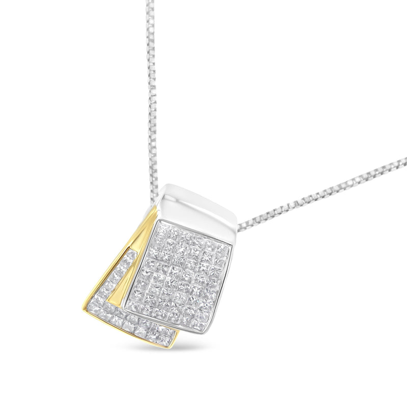 Bids.com 14K White and Yellow Gold 2.0 Cttw Princess Cut Diamond Two Tone Foldover Box Pendant 18â€ Box Chain Necklace (H-I Color, SI1-SI2 Clarity) Necklaces White Smoke YellowWhite.Gold / 18