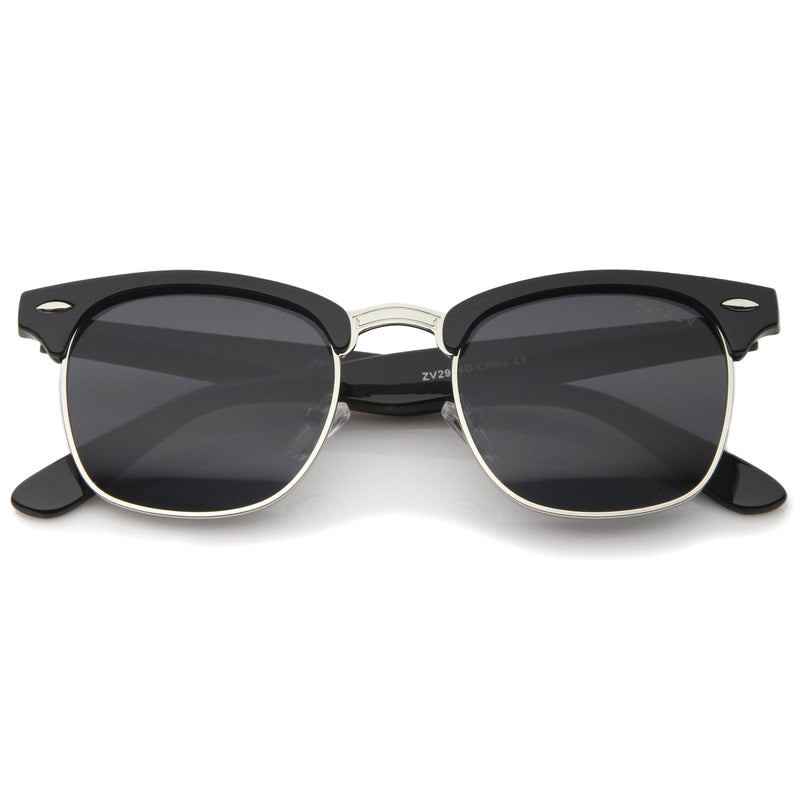 zeroUV Indie Half Frame Horned Rim Vintage Inspired Sunglasses 2934 Sunglasses Dark Slate Gray Black Silver Smoke