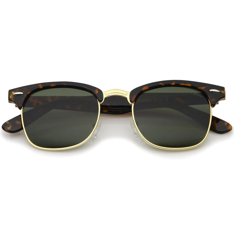 zeroUV Indie Half Frame Horned Rim Vintage Inspired Sunglasses 2934 Sunglasses White Smoke Tortoise Gold G15