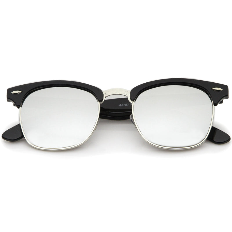 zeroUV Retro Horned Rim Half Frame Flash Mirror Lens Sunglasses 9309 Sunglasses Lavender Shiny Black Mirror