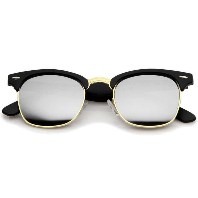 zeroUV Retro Horned Rim Half Frame Flash Mirror Lens Sunglasses 9309 Sunglasses Light Gray Matte Black Mirror