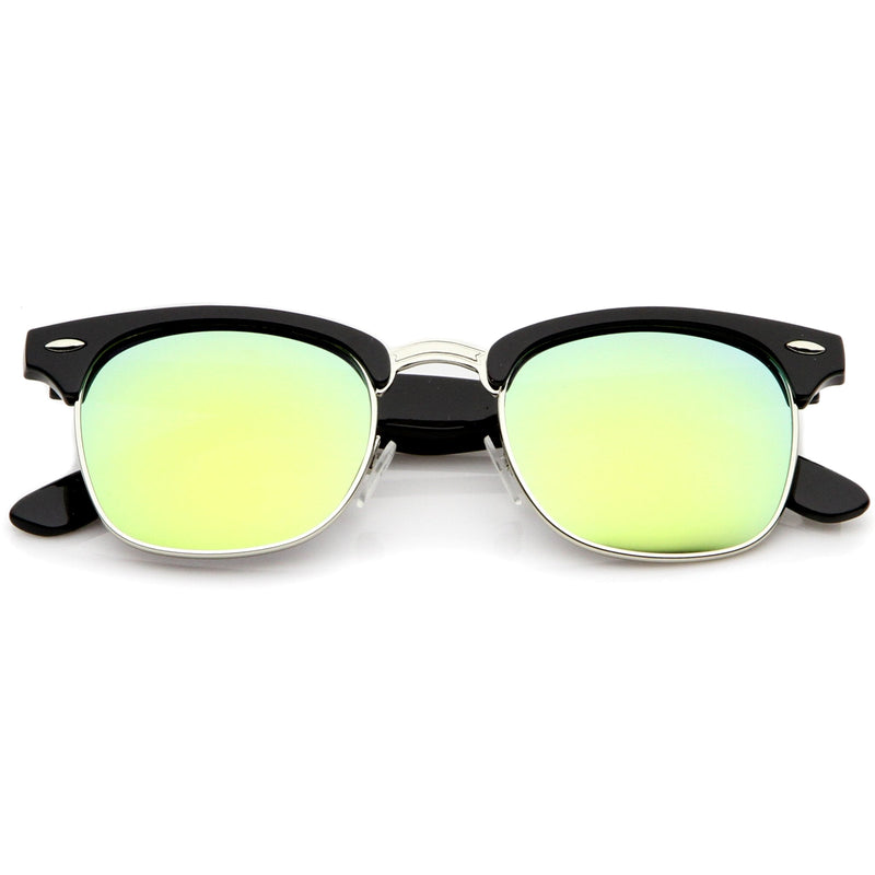 zeroUV Retro Horned Rim Half Frame Flash Mirror Lens Sunglasses 9309 Sunglasses White Smoke Black Sun