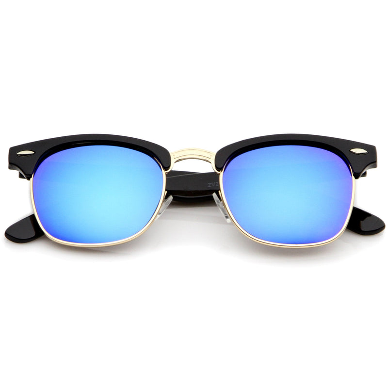 zeroUV Retro Horned Rim Half Frame Flash Mirror Lens Sunglasses 9309 Sunglasses White Smoke Black Midnight