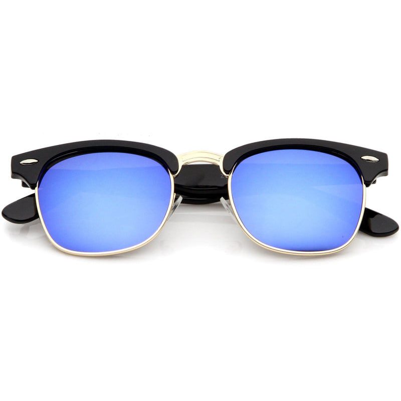 zeroUV Retro Horned Rim Half Frame Flash Mirror Lens Sunglasses 9309 Sunglasses White Smoke Black Ice