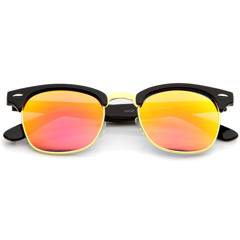 zeroUV Retro Horned Rim Half Frame Flash Mirror Lens Sunglasses 9309 Sunglasses White Smoke Black Fire