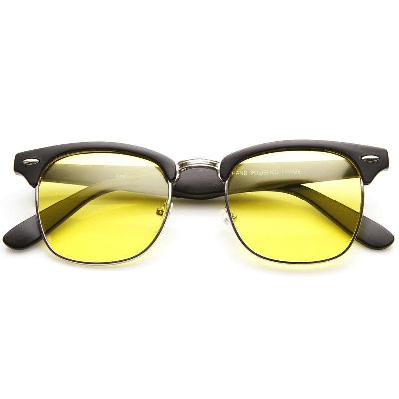zeroUV Indie Half Frame Horned Rim Polarized Lens Sunglasses 2936 Sunglasses White Smoke Matte Black Yellow